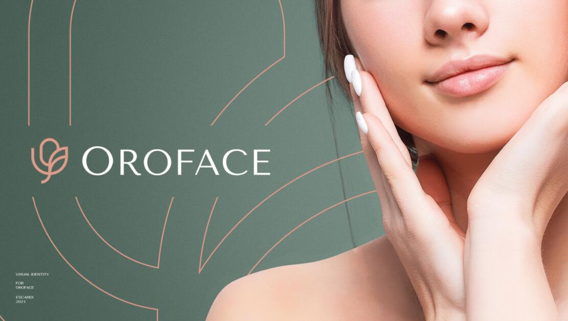 Oroface牙科牙齒矯正與口腔美容診所logo設計vi設計，花朵字母logo+粉綠配色