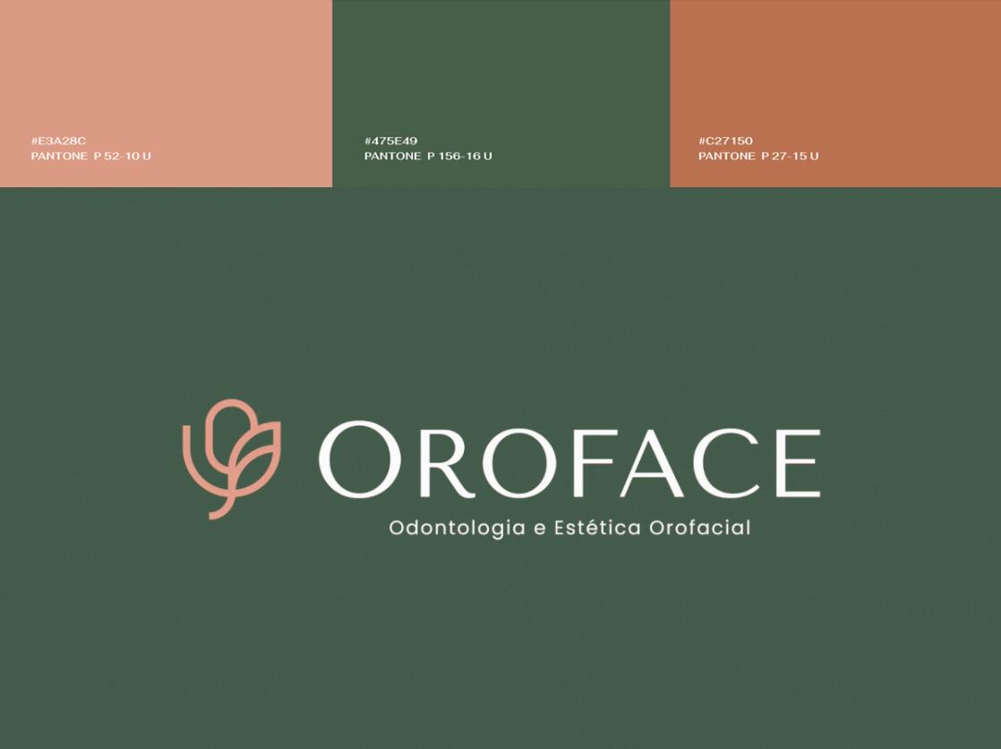 Oroface牙科牙齒矯正與口腔美容診所logo設計vi設計，花朵字母logo+粉綠配色