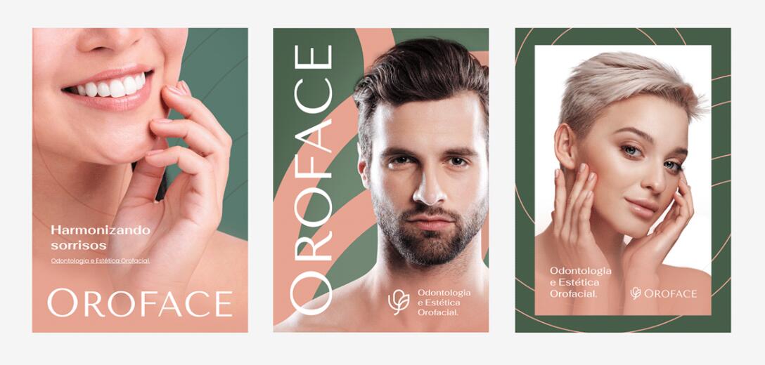 Oroface牙科牙齒矯正與口腔美容診所logo設計vi設計，花朵字母logo+粉綠配色