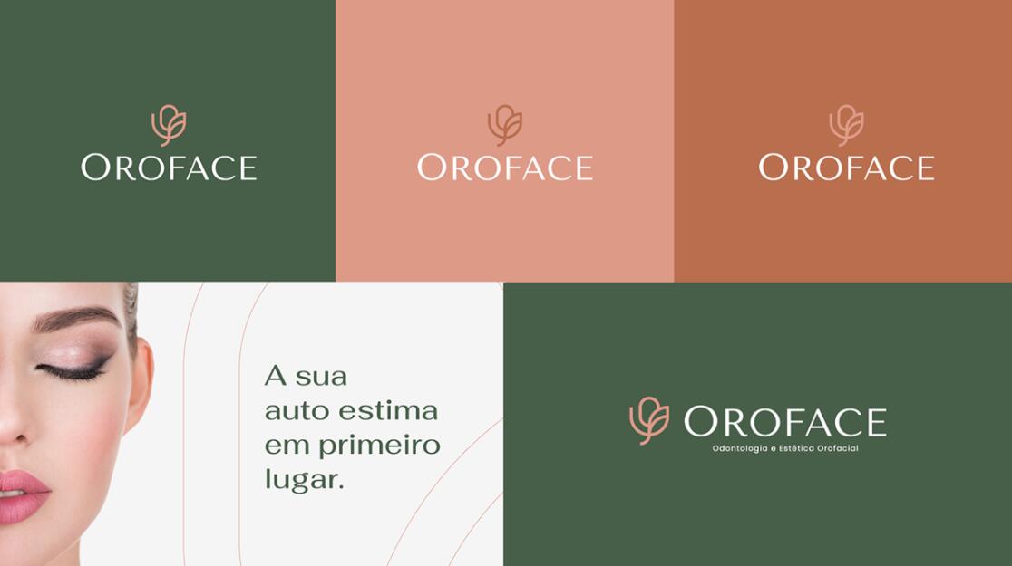Oroface牙科牙齒矯正與口腔美容診所logo設計vi設計，花朵字母logo+粉綠配色