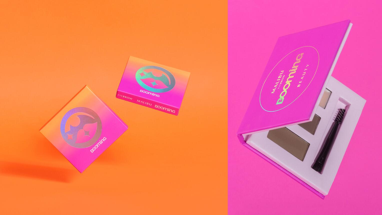 BOOMING 彩妝化妝品包裝設計，“粉金漸變色”金屬箔和閃光裝飾設計