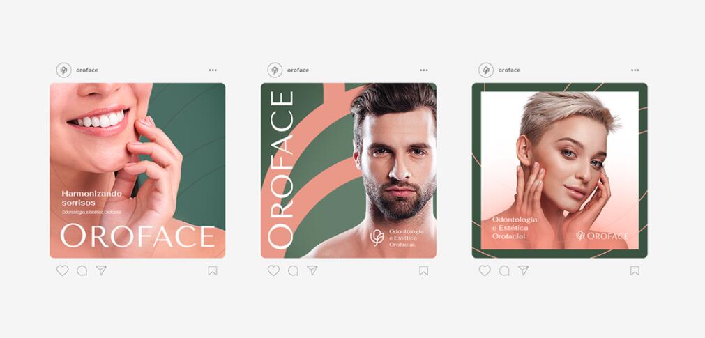 Oroface牙科牙齒矯正與口腔美容診所logo設計vi設計，花朵字母logo+粉綠配色