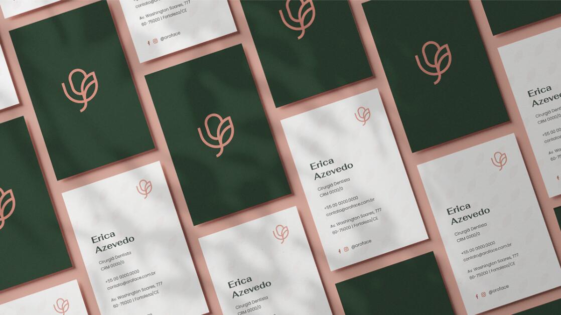 Oroface牙科牙齒矯正與口腔美容診所logo設計vi設計，花朵字母logo+粉綠配色