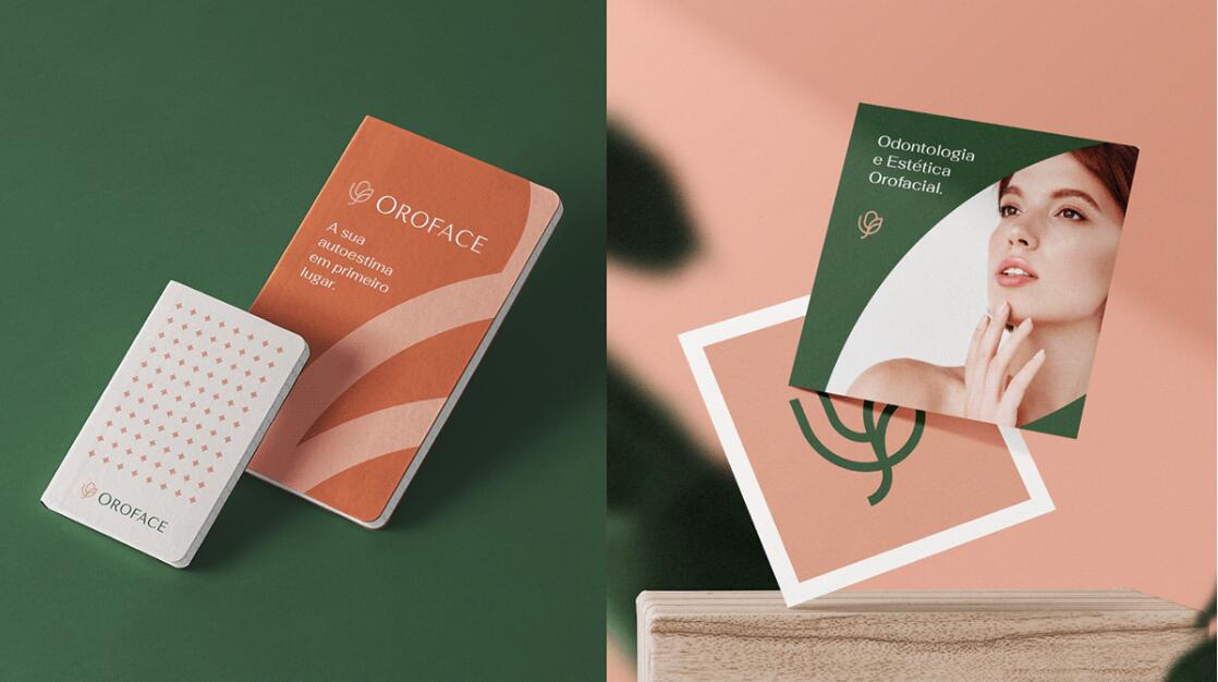 Oroface牙科牙齒矯正與口腔美容診所logo設計vi設計，花朵字母logo+粉綠配色