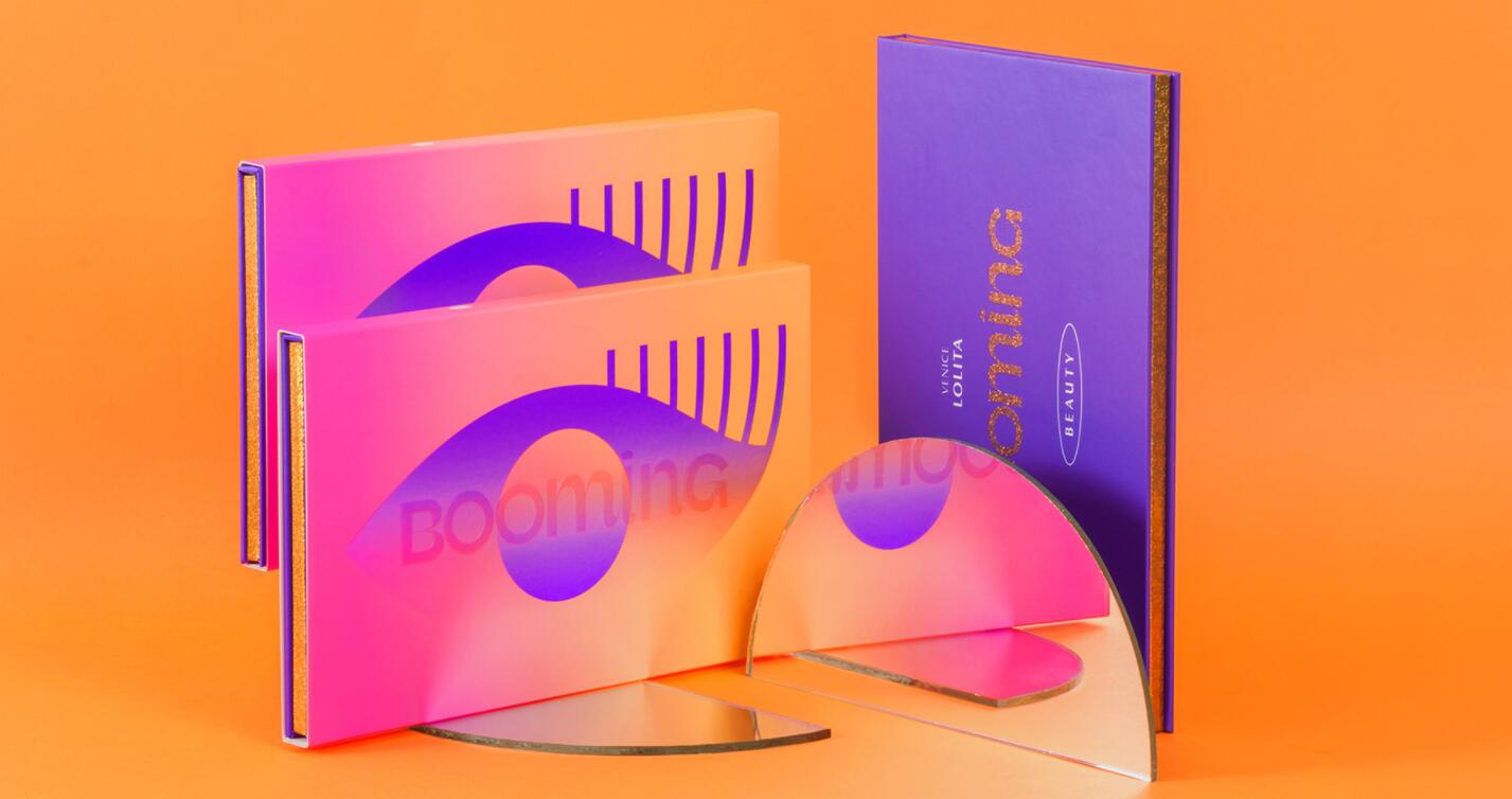 BOOMING 彩妝化妝品包裝設(shè)計(jì)，“粉金漸變色”金屬箔和閃光裝飾設(shè)計(jì)
