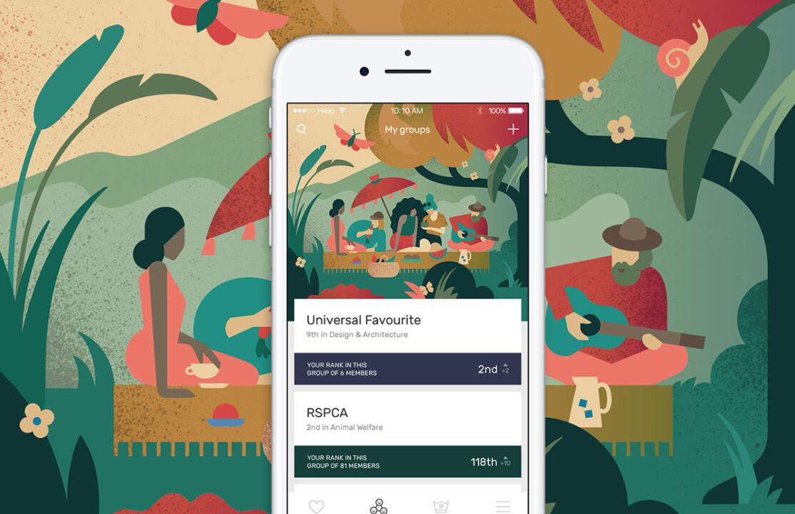 The Darwin Challenge不吃肉app應用程序界面設計與風景矢量插畫設計風格