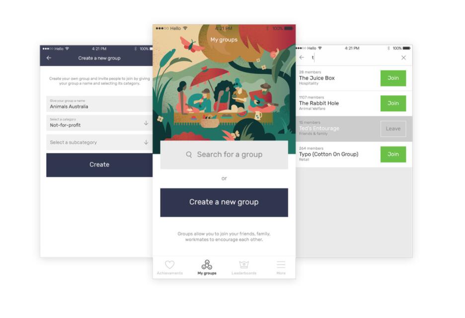 The Darwin Challenge不吃肉app應用程序界面設計與風景矢量插畫設計風格
