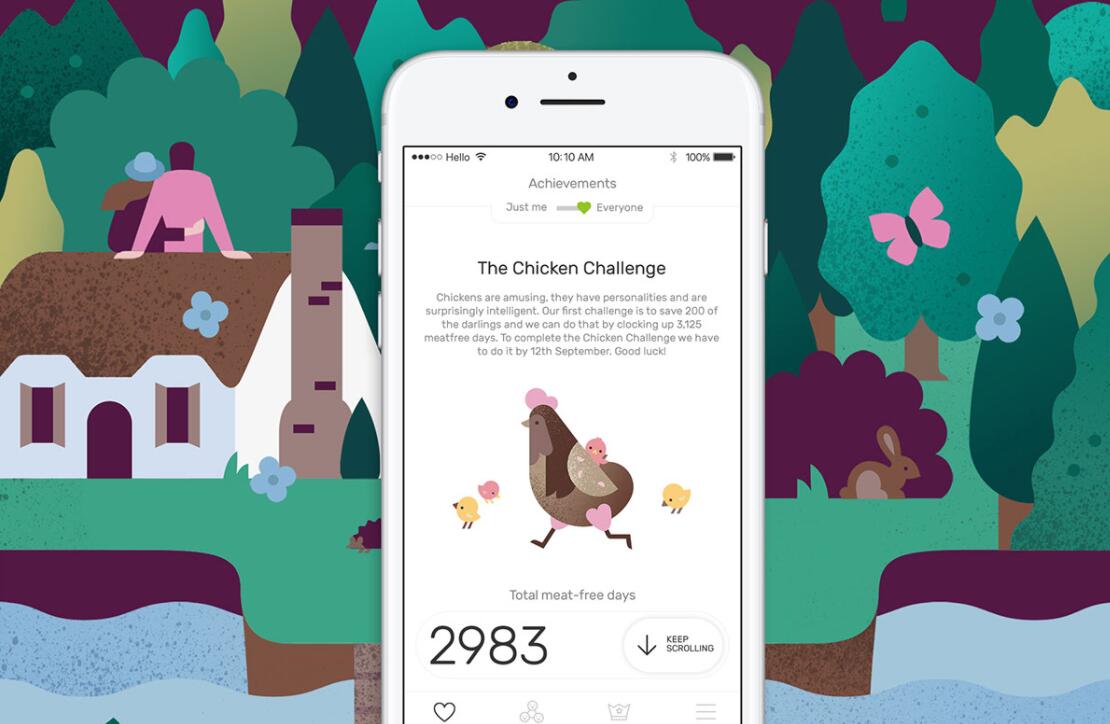 The Darwin Challenge不吃肉app應用程序界面設計與風景矢量插畫設計風格