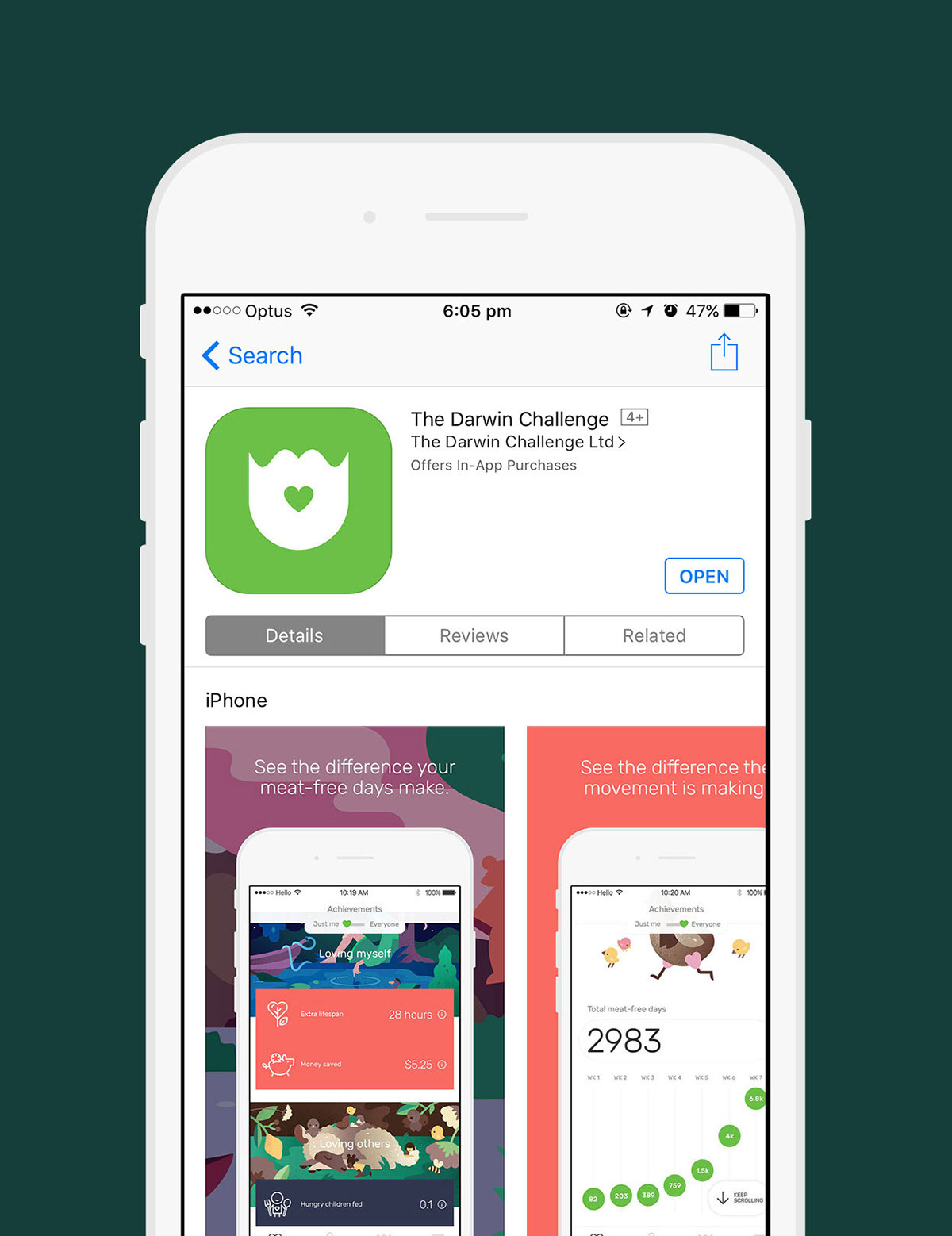 The Darwin Challenge不吃肉app應用程序界面設計與風景矢量插畫設計風格