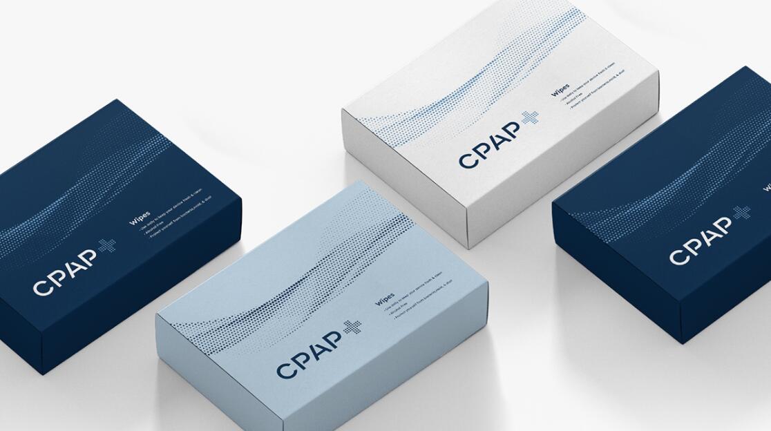 CPAP+睡眠呼吸暫停通氣治療醫療設備品牌logo設計視覺形象vi設計“圓點氣流”圖案