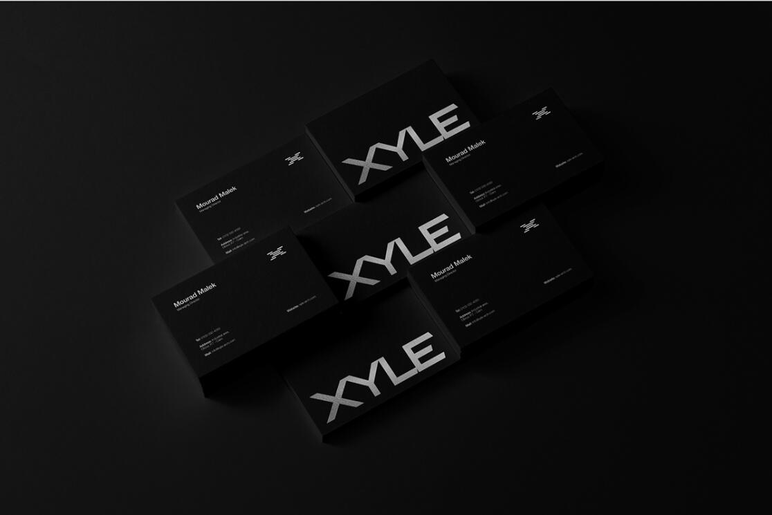 Xyle建筑設計公司logo設計品牌形象vis設計，x磚塊logo與超酷黑白漸變vi風