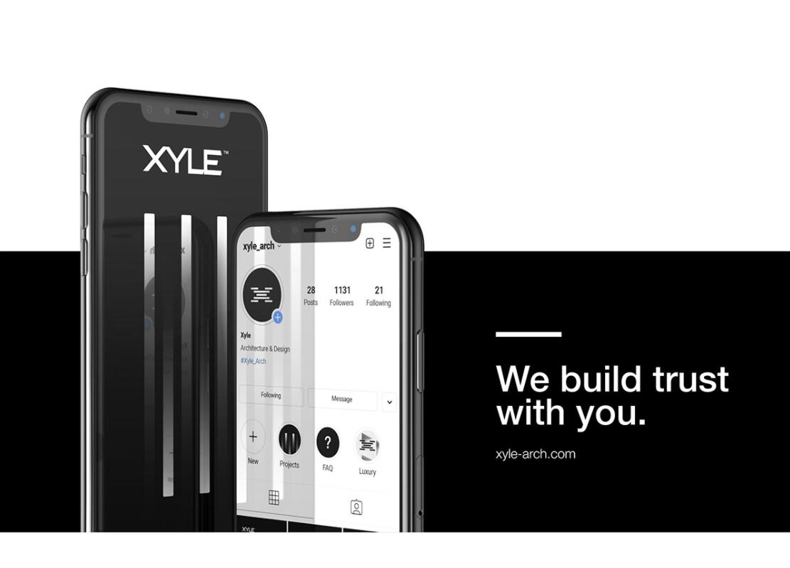 Xyle建筑設計公司logo設計品牌形象vis設計，x磚塊logo與超酷黑白漸變vi風