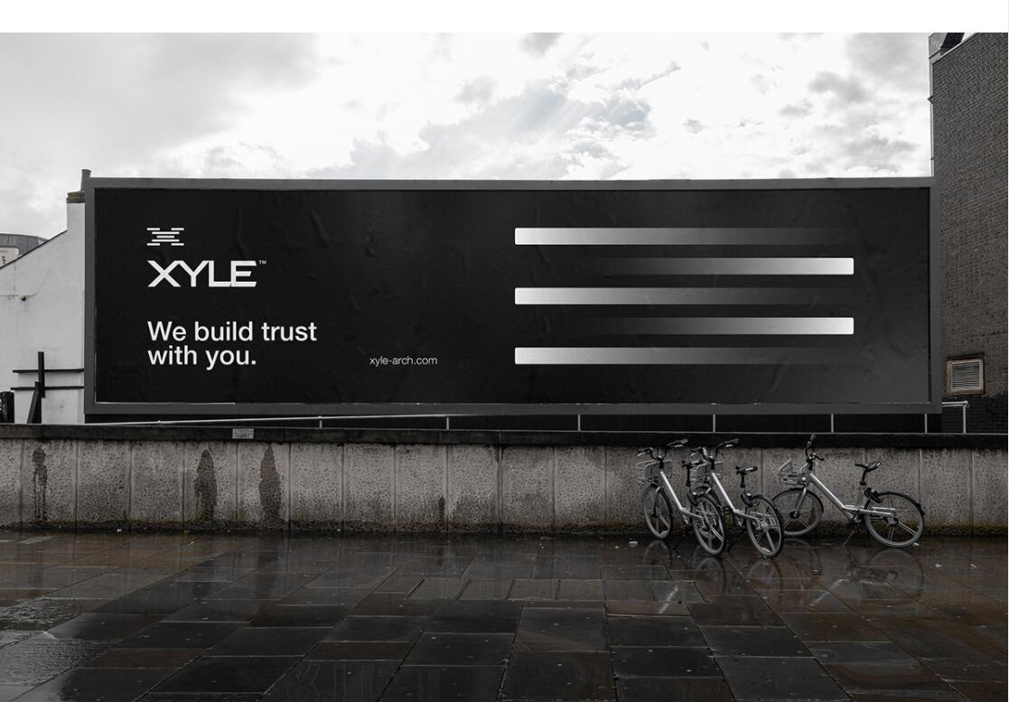 Xyle建筑設計公司logo設計品牌形象vis設計，x磚塊logo與超酷黑白漸變vi風