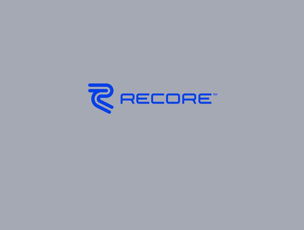 Recore 航運公司logo設計vi設計，雙線條“R”字母與藍灰配色