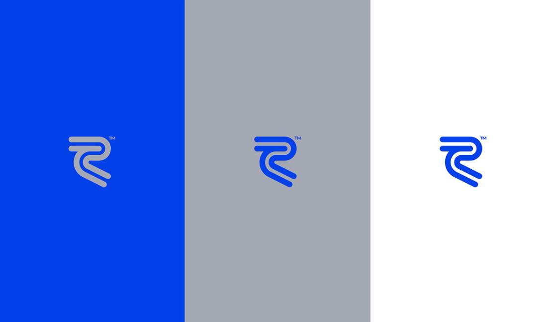 Recore 航運公司logo設計vi設計，雙線條“R”字母與藍灰配色