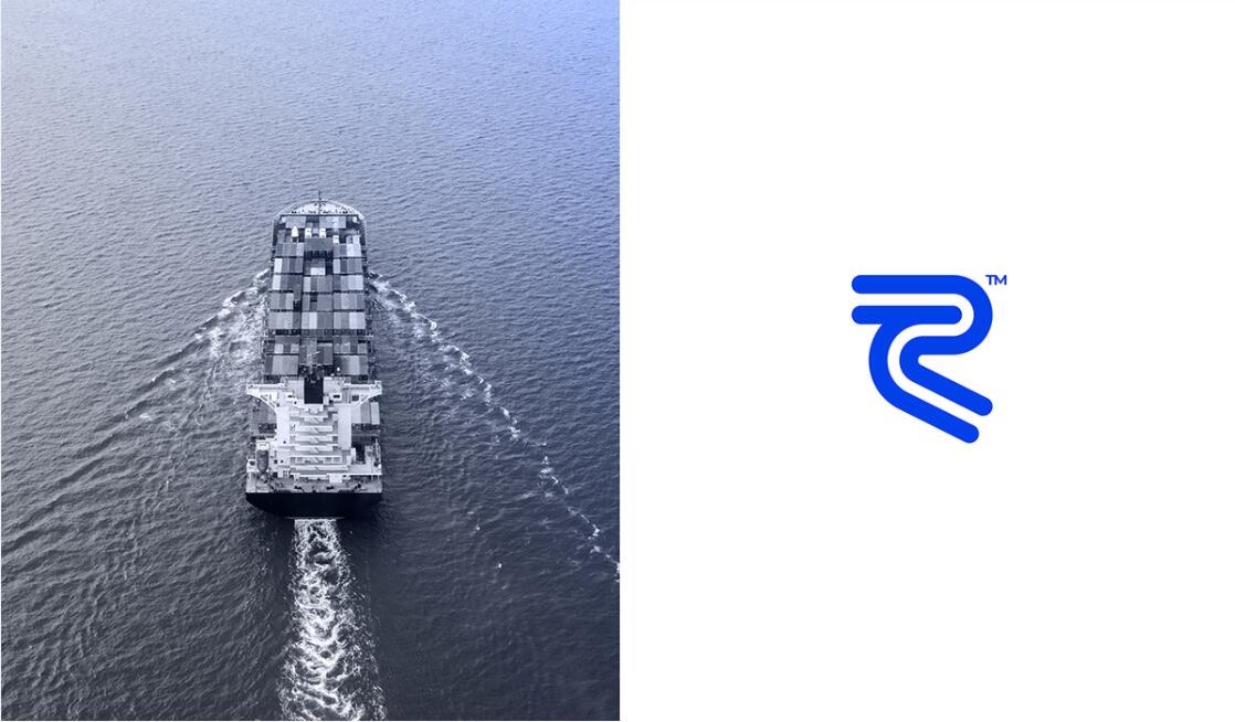 Recore 航運公司logo設計vi設計，雙線條“R”字母與藍灰配色