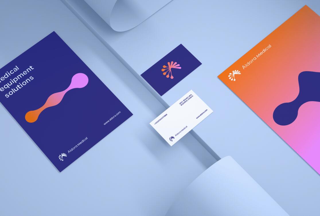 Aldora 醫(yī)療用品公司logo設(shè)計vi設(shè)計，基因重疊+字母A
