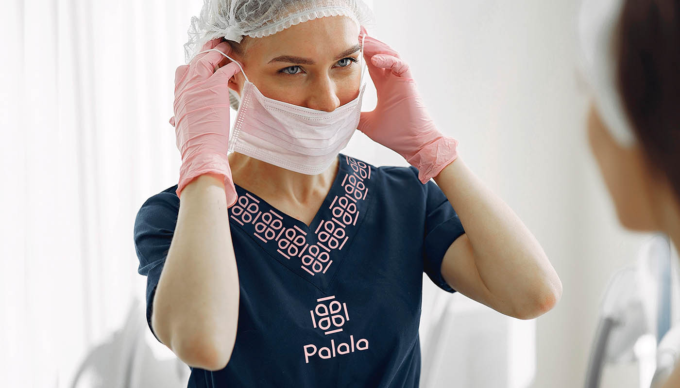 palala瘦身減肥產品與服務工作室品牌logo設計形象vi設計包裝設計,方形花朵高識別風格-員工工作服裝