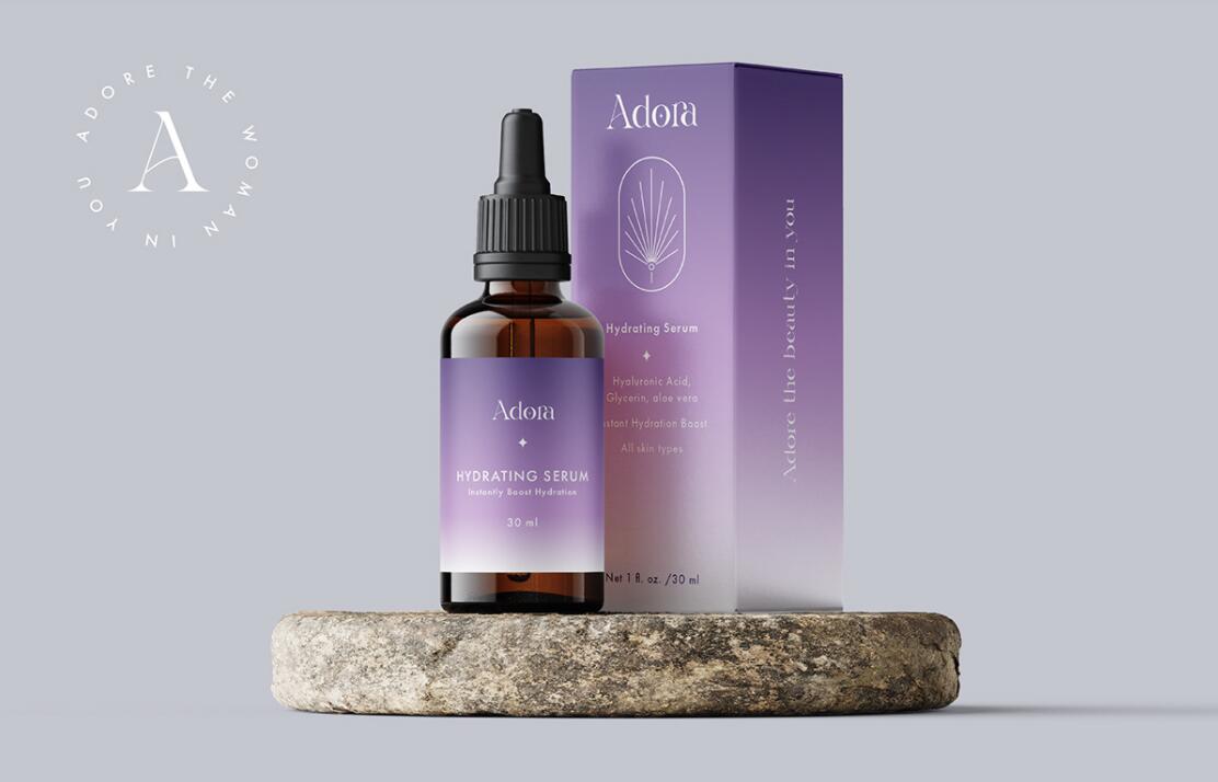 Adora護膚和美容品牌LOGO設計包裝設計，淡雅漸變風格