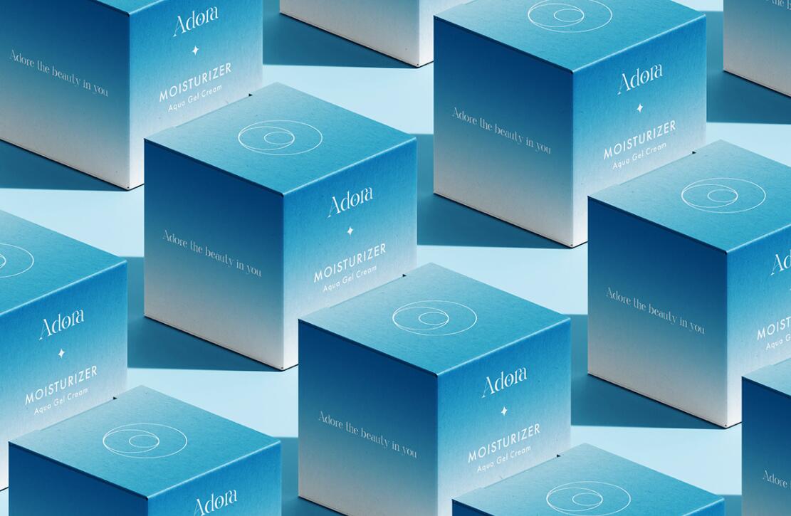 Adora護膚和美容品牌LOGO設計包裝設計，淡雅漸變風格