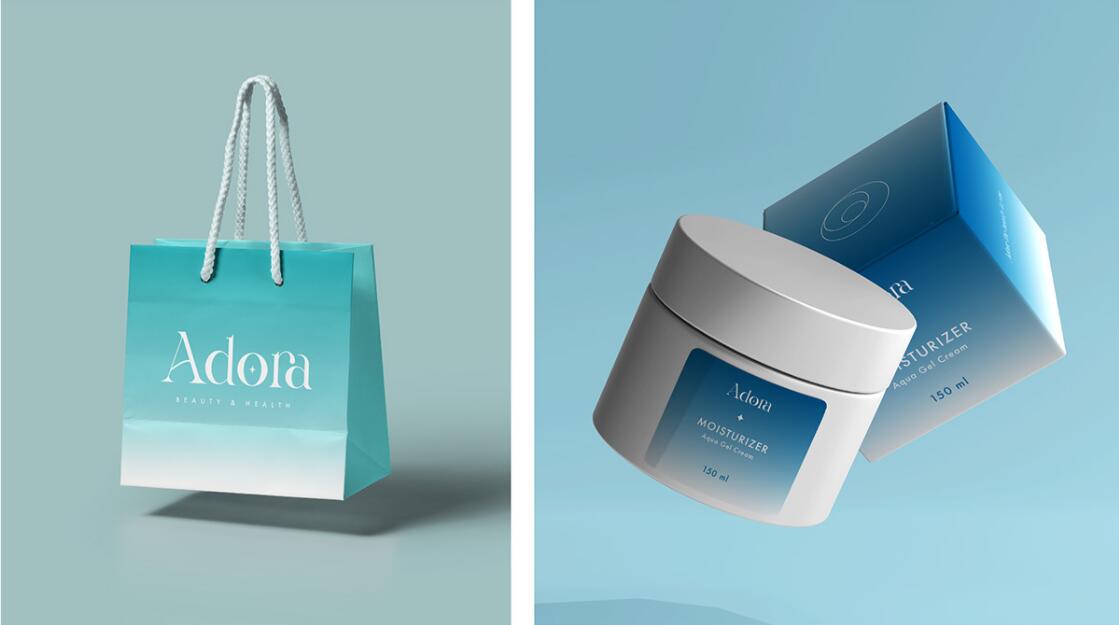 Adora護膚和美容品牌LOGO設計包裝設計，淡雅漸變風格