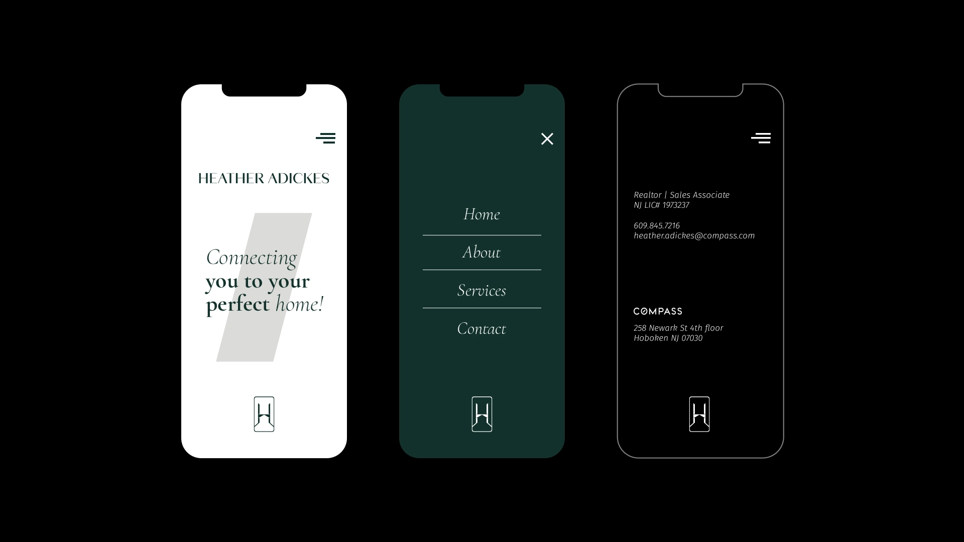 Heather Adickes房地產中介經紀人品牌logo設計形象設計，字母H+橋梁+房子