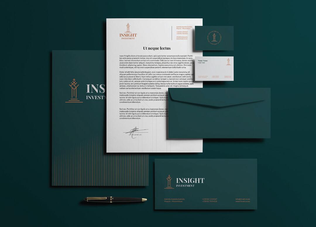 Insight 金融投資公司logo設(shè)計(jì)vis設(shè)計(jì)，基石與增長線條元素