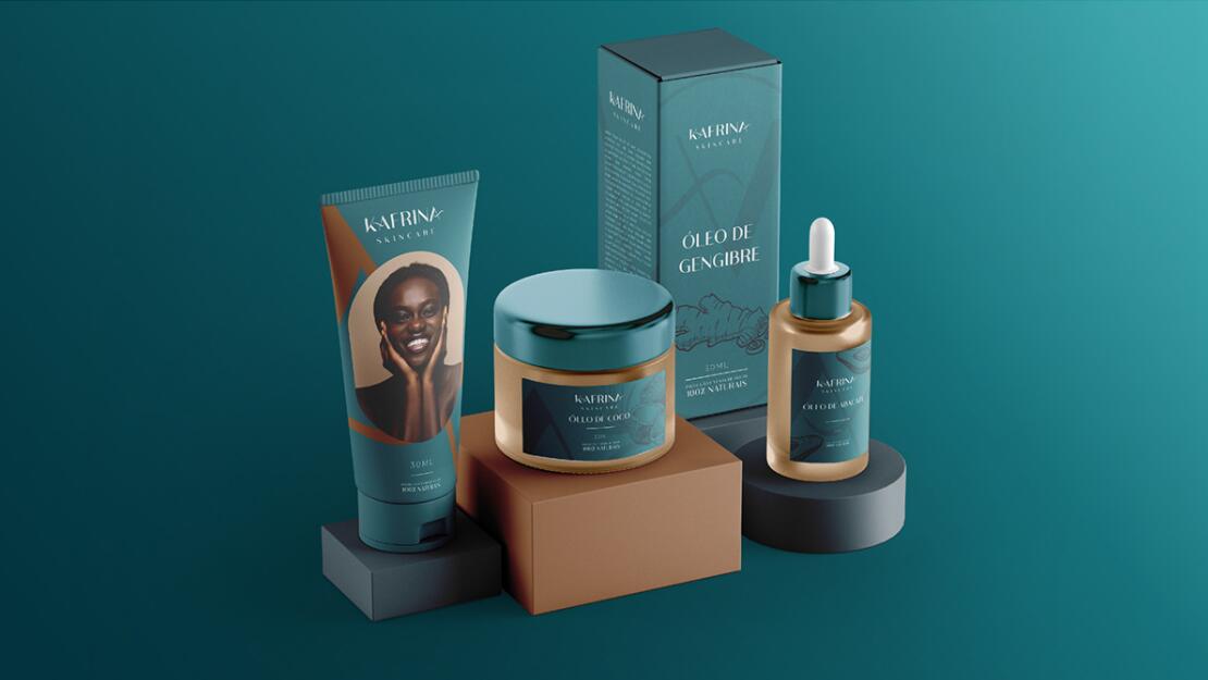 KAFRINA美容護膚產品品牌logo/vi/包裝設計，雙A字母+橢圓形品牌形象識別