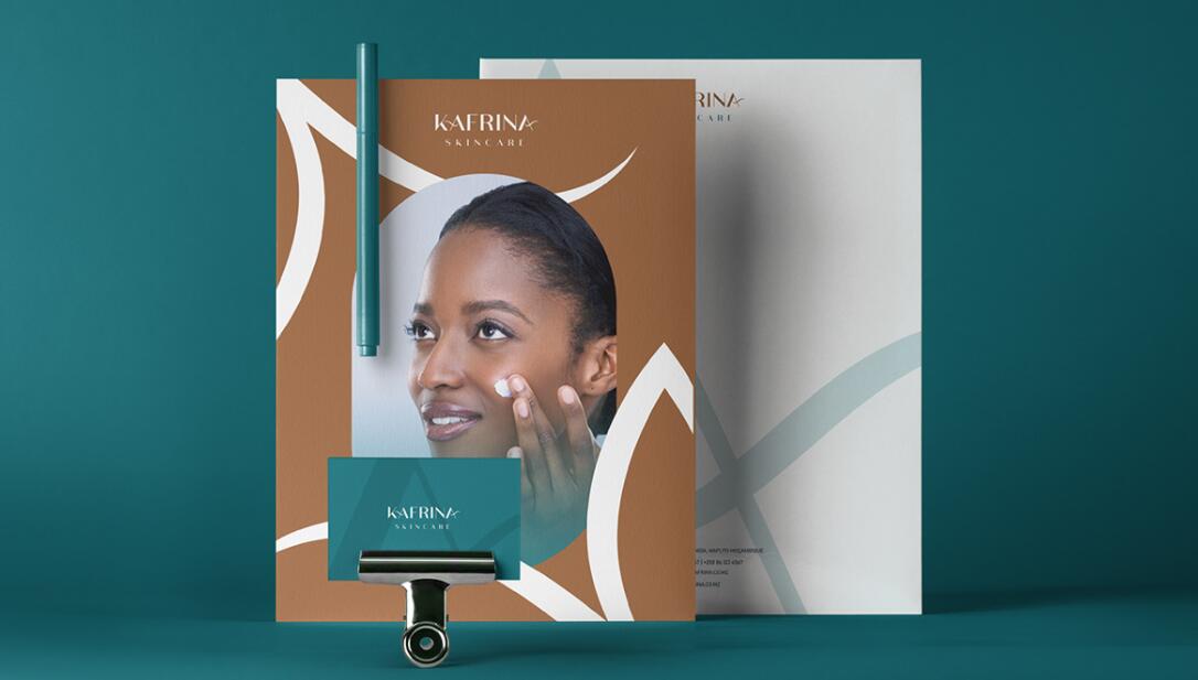 KAFRINA美容護膚產品品牌logo/vi設計，雙A字母+橢圓形品牌形象識別