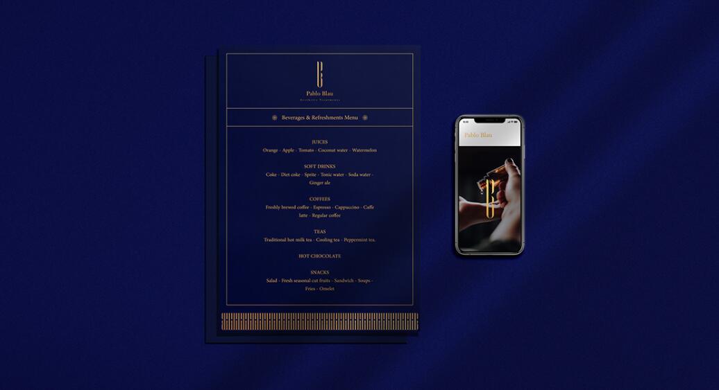 PABLO BLAU高端護膚美容會所診所logo設計品牌形象vi設計，藍金色奢華風格