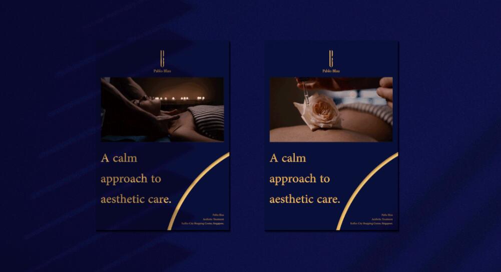 PABLO BLAU高端護膚美容會所診所logo設計品牌形象vi設計，藍金色奢華風格