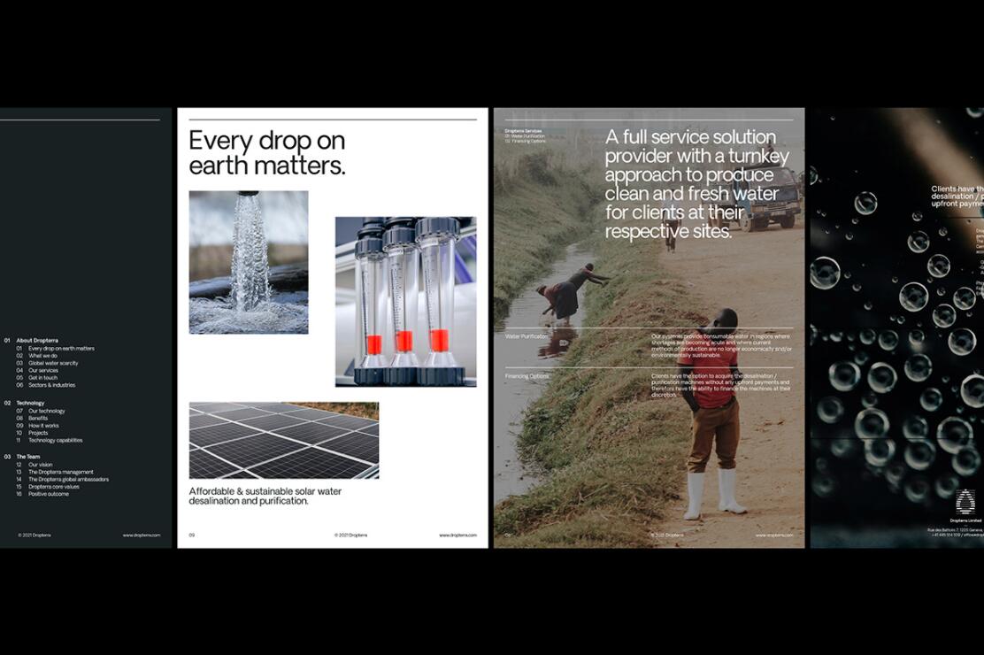 Dropterra 淡水清潔凈化公司logo設計“線條水滴”元素