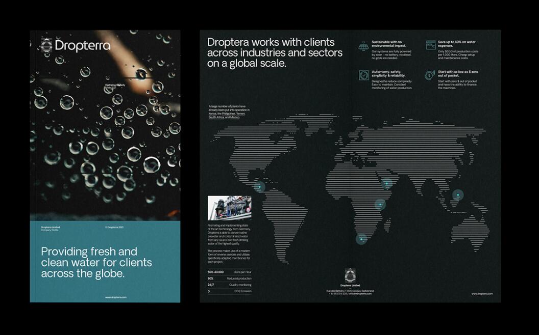 Dropterra 淡水清潔凈化公司logo設計“線條水滴”元素
