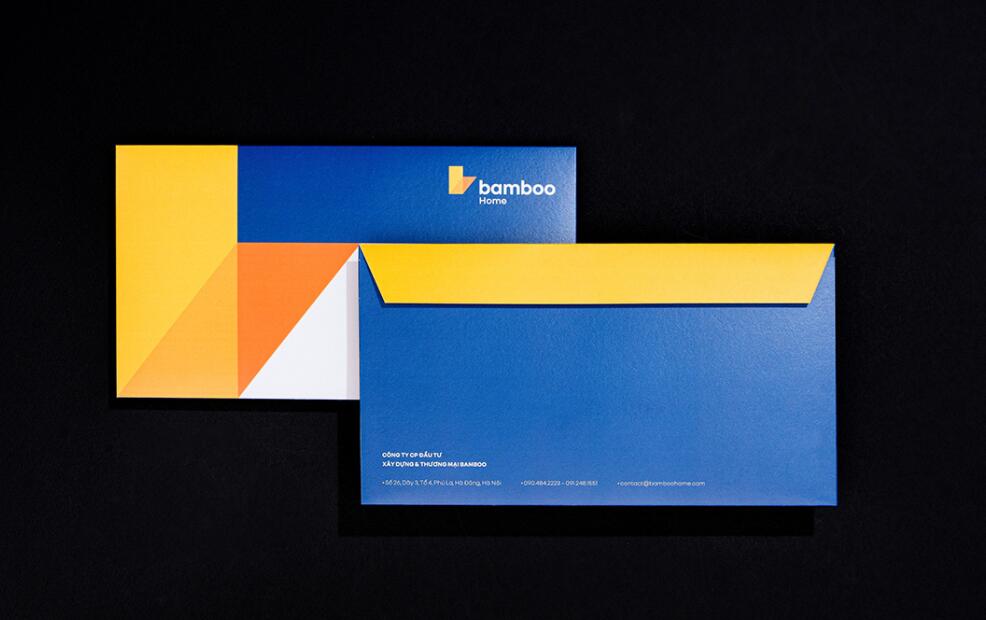 Bamboo Home 建筑公司品牌vis視覺(jué)識(shí)別設(shè)計(jì)，平面幾何色塊構(gòu)建立體效果