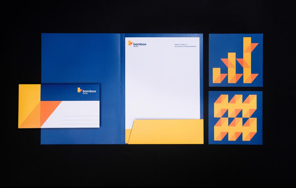 Bamboo Home 建筑公司品牌vis視覺(jué)識(shí)別設(shè)計(jì)，平面幾何色塊構(gòu)建立體效果