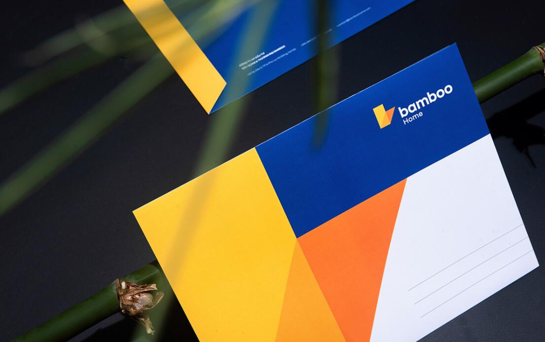 Bamboo Home 建筑公司品牌vis視覺(jué)識(shí)別設(shè)計(jì)，平面幾何色塊構(gòu)建立體效果