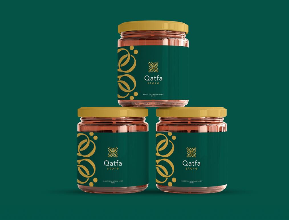 Qatfa 蜂蜜在線商店對稱Q字母logo設計產品包裝設計