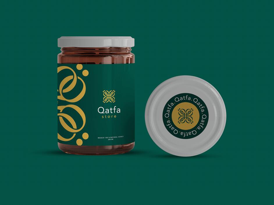 Qatfa 蜂蜜在線商店對稱Q字母logo設計產品包裝設計