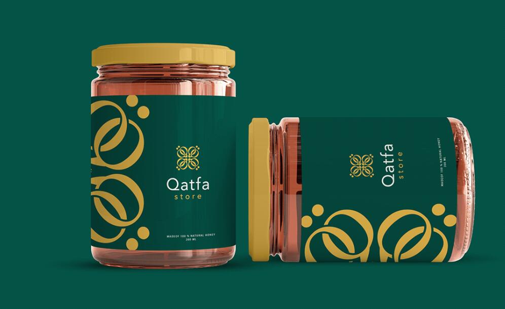 Qatfa 蜂蜜在線商店對稱Q字母logo設計產品包裝設計