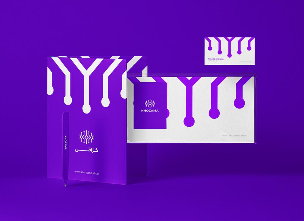 Khozama數(shù)碼科技電子產(chǎn)品在線商店品牌logo設(shè)計(jì)vi設(shè)計(jì)，“字母k+電路”圖案