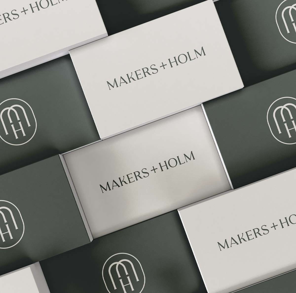 Makers+Holm 全屋建材家居家具品牌logo設(shè)計“MH“花押字母徽標(biāo)，自然優(yōu)雅