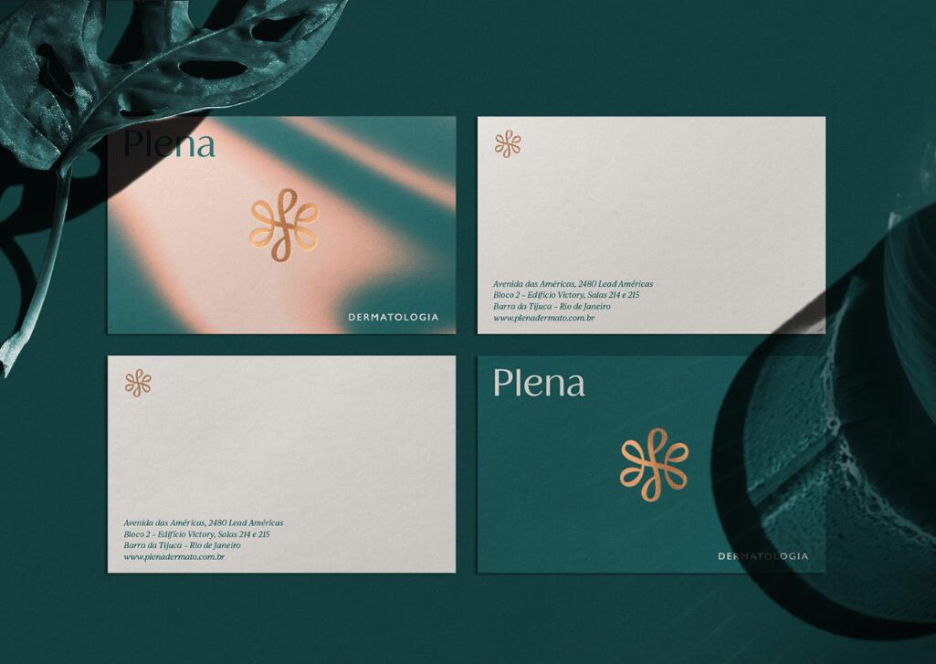 Plena皮膚科美容護理診所logo設計品牌vi形象設計，綠粉雙色漸變風格