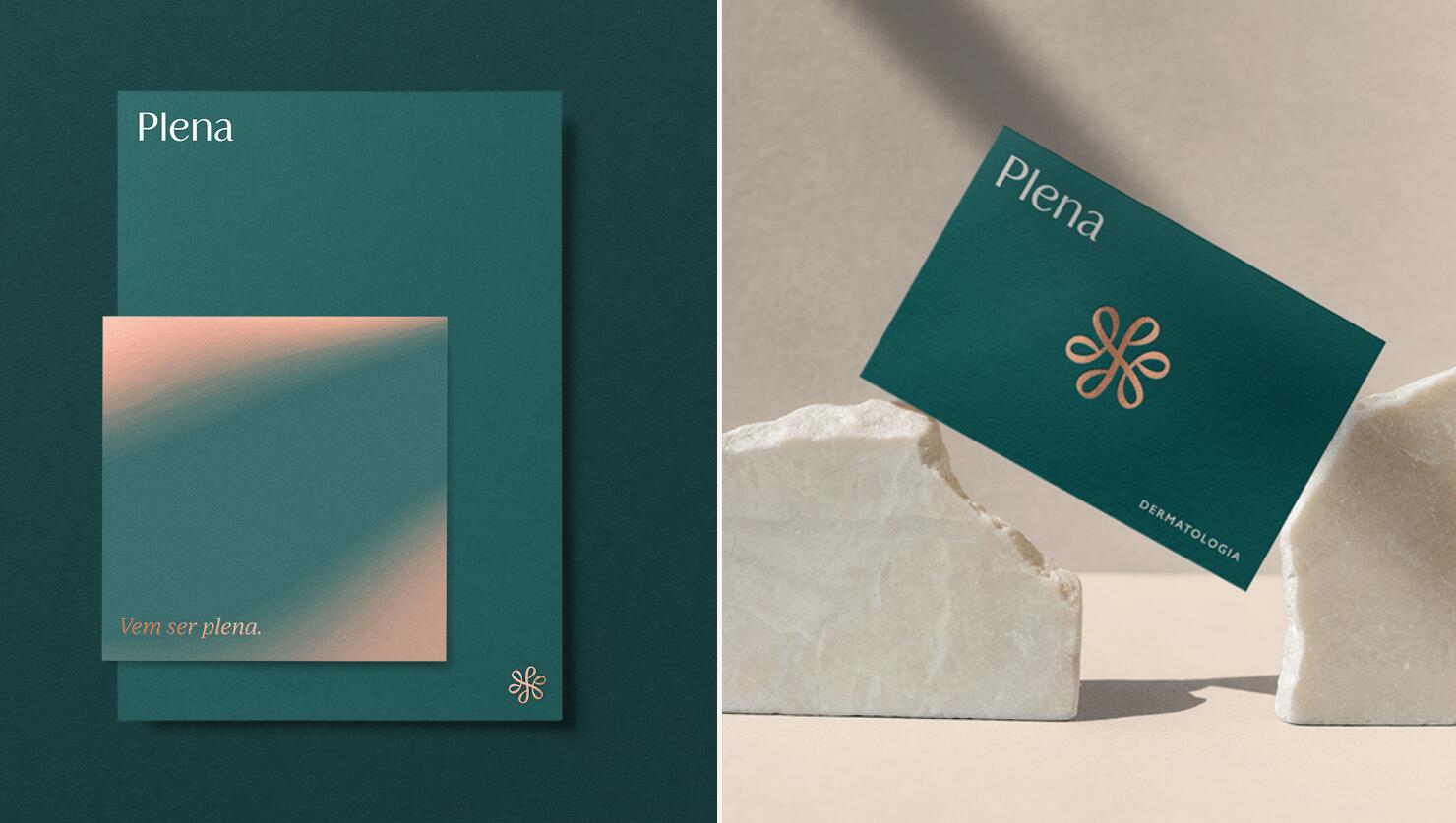 Plena皮膚科美容護理診所logo設計品牌vi形象設計，綠粉雙色漸變風格