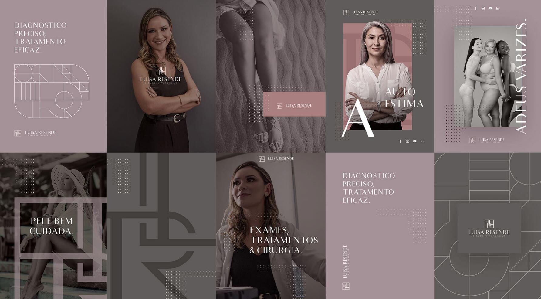 Luisa Resend 博士醫(yī)學(xué)美容診所logo設(shè)計(jì)LR組合與暗粉灰vi設(shè)計(jì)