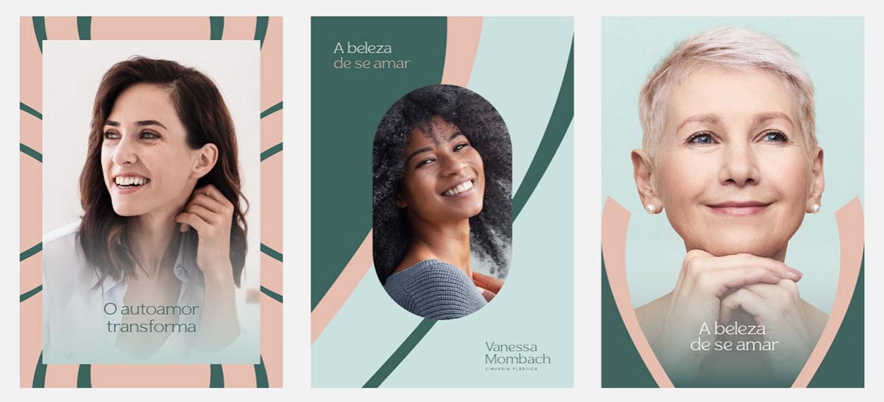 Vanessa 中老年女性美容整形醫生品牌vi形象設計logo設計。V字母識別與綠淺綠粉三色