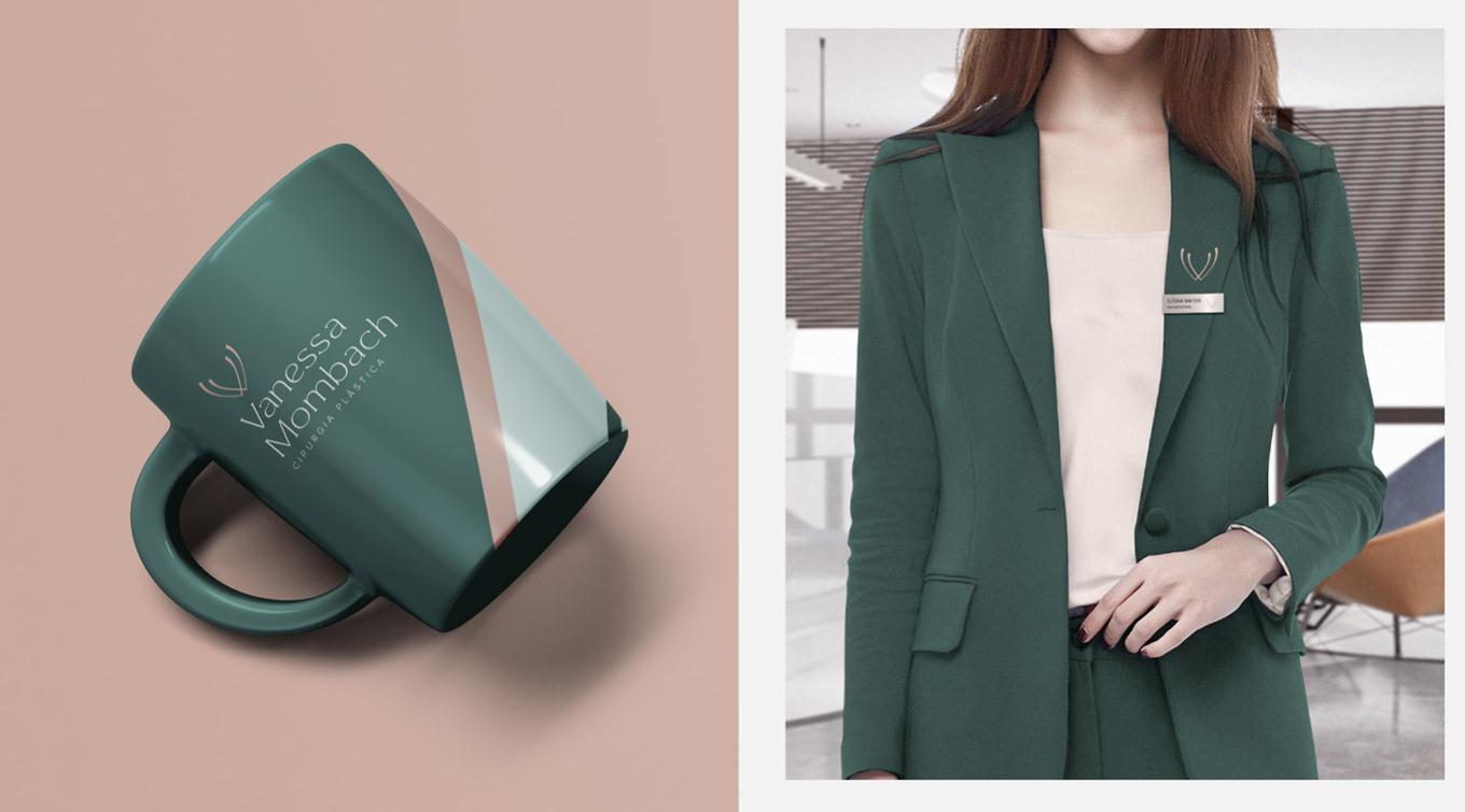 Vanessa 中老年女性美容整形醫生品牌vi形象設計logo設計。V字母識別與綠淺綠粉三色