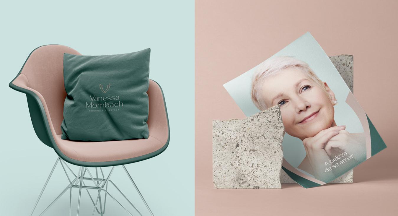 Vanessa 中老年女性美容整形醫生品牌vi形象設計logo設計。V字母識別與綠淺綠粉三色