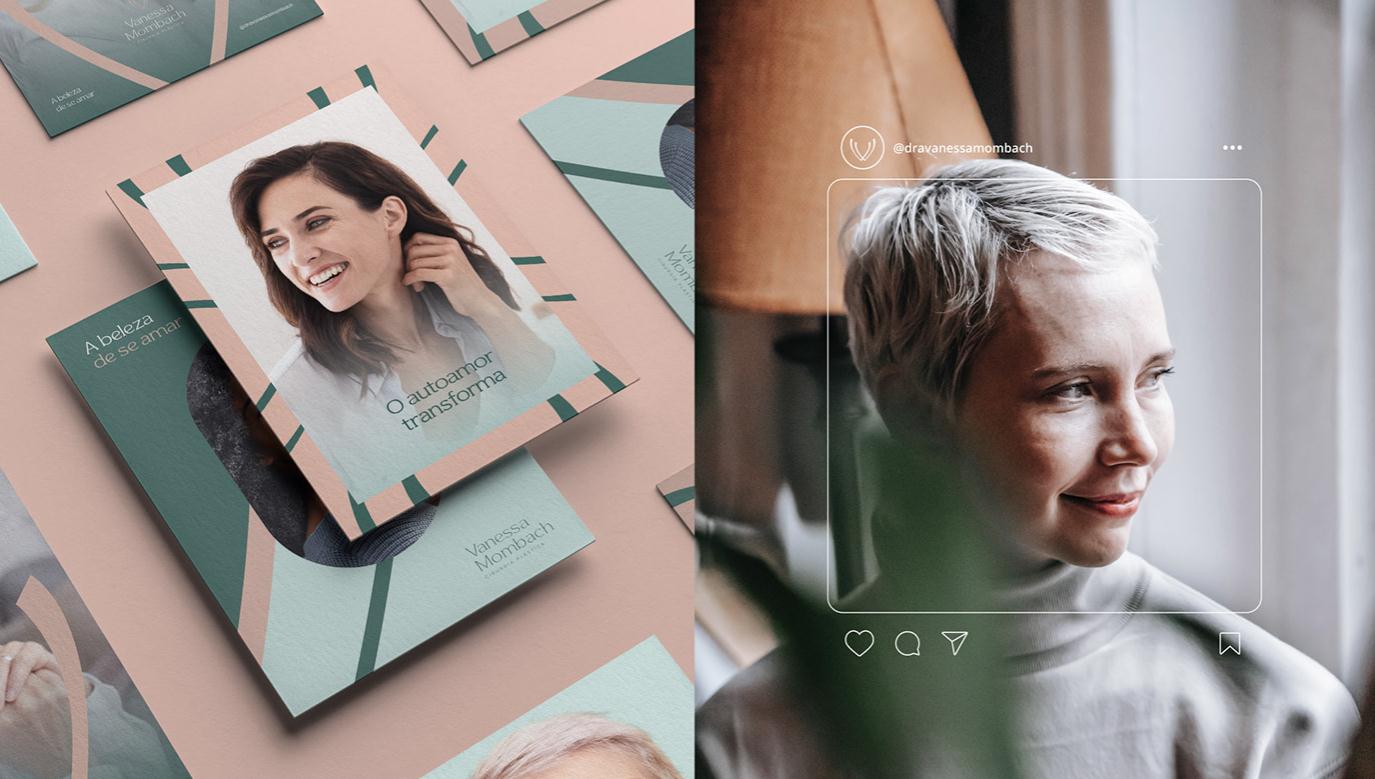 Vanessa 中老年女性美容整形醫生品牌vi形象設計logo設計。V字母識別與綠淺綠粉三色