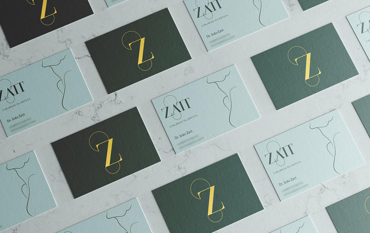 Zatt 美容整形外科診所logo設計vi設計，綠金配色清新精致風格