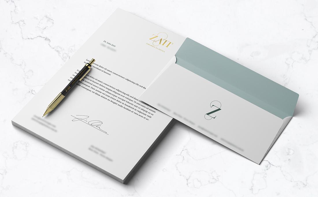 Zatt 美容整形外科診所logo設計vi設計，綠金配色清新精致風格